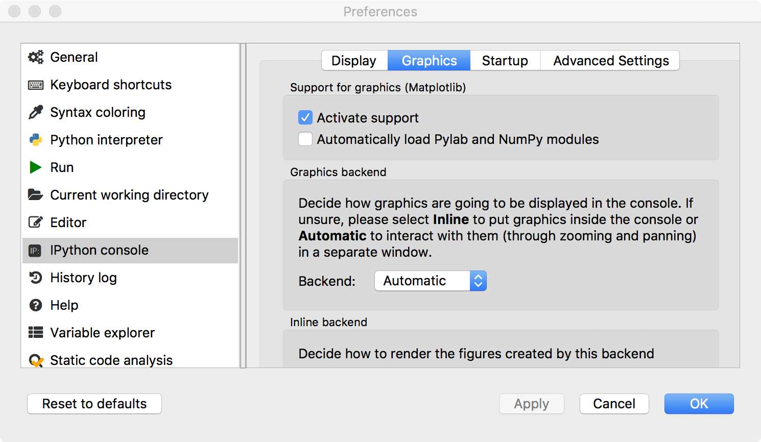 Innstillinger for IPython-konsollen